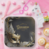 Masquerade Quinceañera Willkommen Black Gold ID103 Pappteller (Party)