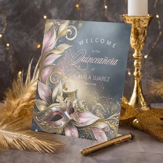 Masquerade Quinceañera Willkommen Rose Gold ID1031 Sockelschild