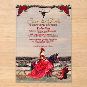 Masquerade Ranch Quinceañera Roter Glamour Girl & Acryleinladungen