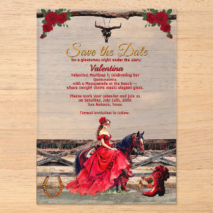 Masquerade Ranch Quinceañera Roter Glamour Mädchen Acryleinladungen