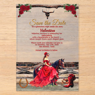 Masquerade Ranch Quinceañera Roter Glamour Mädchen Acryleinladungen