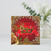 Masquerade Red Gold Masask Geburtstagspartei Einladung (Stehend Vorderseite)