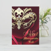 Masquerade Red Jeweled Sweet 16 Einladung (Stehend Vorderseite)