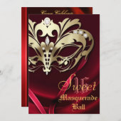 Masquerade Red Jeweled Sweet 16 Einladung (Vorne/Hinten)
