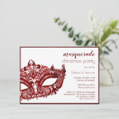Masquerade Red Mask | Mardi Gras Weihnachts-Party Einladung (Stehend Vorderseite)