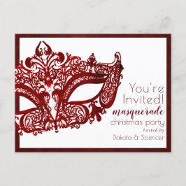 Masquerade Red Mask | Mardi Gras Weihnachts-Party Einladungspostkarte