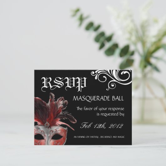 Masquerade Reply Cards RSVP Karte (Stehend Vorderseite)