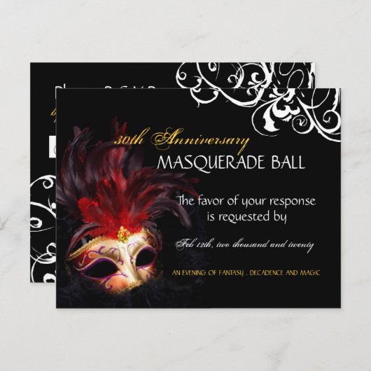 Masquerade Reply Cards RSVP Karte (Vorne/Hinten)