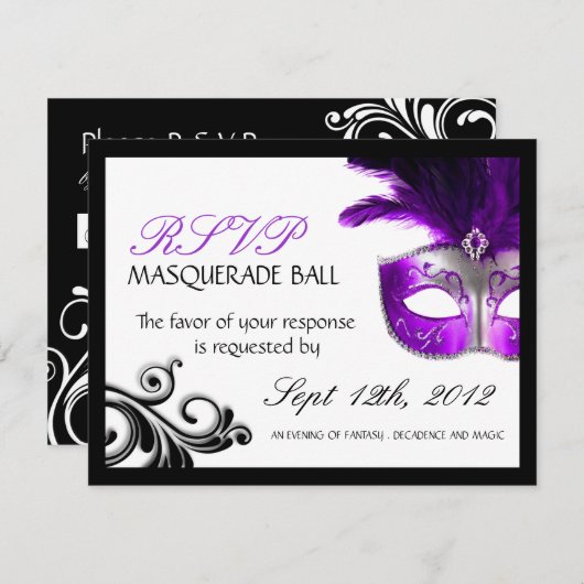 Masquerade Reply Cards RSVP Karte (Vorne/Hinten)