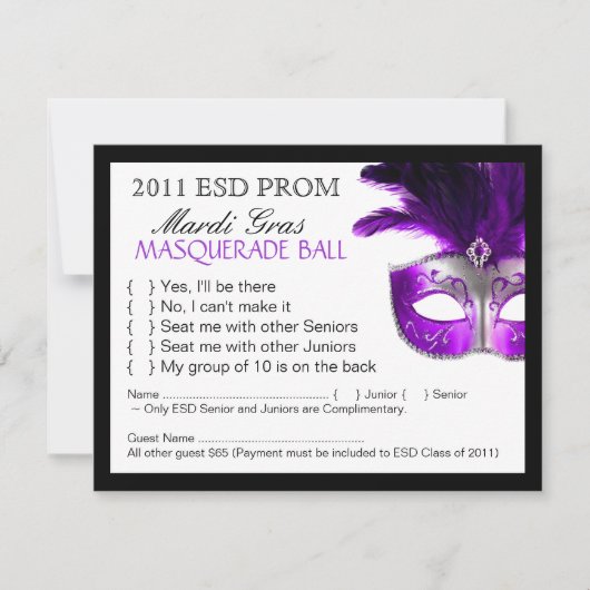 Masquerade Reply Cards RSVP Karte (Vorderseite)