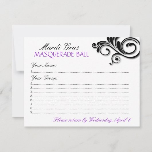 Masquerade Reply Cards RSVP Karte (Rückseite)