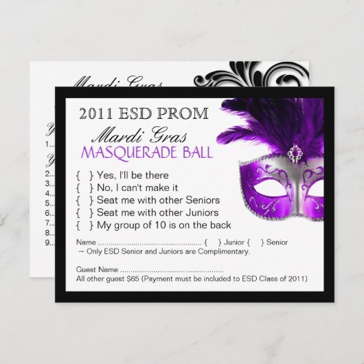 Masquerade Reply Cards RSVP Karte (Vorne/Hinten)