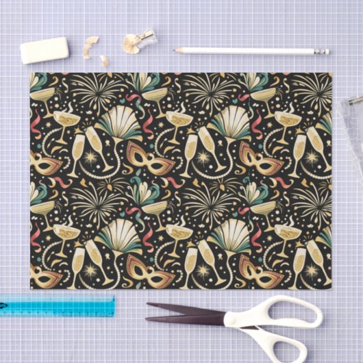 Masquerade Roaring Twenties New Year Pattern Seidenpapier (Handwerk)