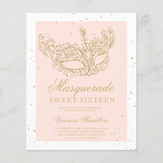 Masquerade Rosa Glitzer Maske Budget Sweet 16 (Vorderseite)