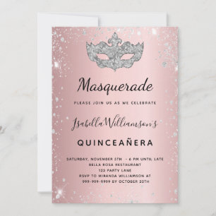 Masquerade Rosa silber Quinceanera Einladung