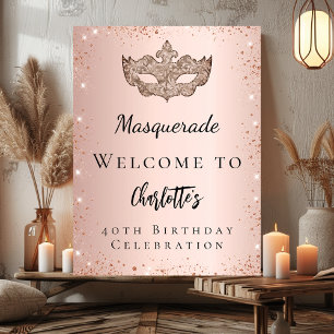 Masquerade Rose Gold Glitzer Maske Empfang Poster