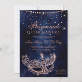 Masquerade Rose Gold Glitzer quinceanera Einladung (Vorderseite)