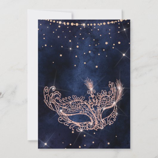 Masquerade Rose Gold Glitzer quinceanera Einladung (Rückseite)