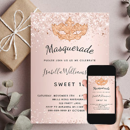 Masquerade Rose Gold Glitzer Staub Sweet 16 Einladung