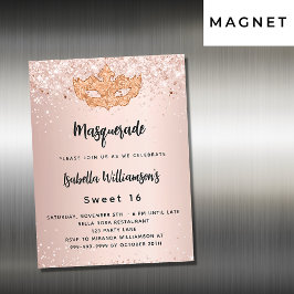 Masquerade Rose Gold Glitzer Sweet 16 Luxus Magneteinladung