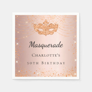 Masquerade Rose Gold Glitzern Geburtstagsparty Serviette