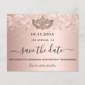 Masquerade Rose Gold Save the Date Karte (Vorderseite)