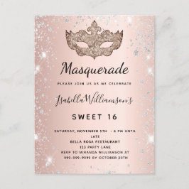Masquerade Rose Gold silber Glitzer Staub Sweet 16 Einladungspostkarte
