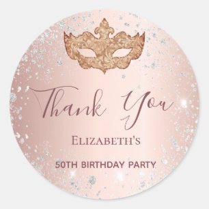 Masquerade Rose gold silber Glitzer Vielen Dank Runder Aufkleber