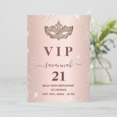 Masquerade Rose Gold Silber Glitzer Vip Einladung (Stehend Vorderseite)