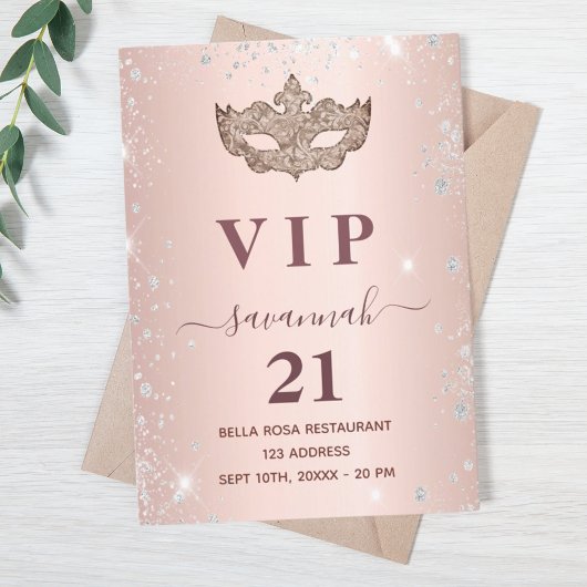 Masquerade Rose Gold Silber Glitzer Vip Einladung