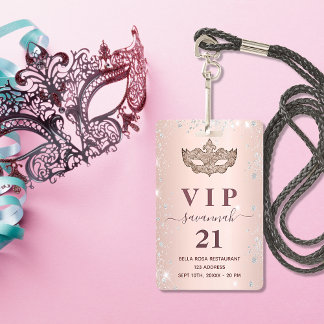 Masquerade Rose Gold Silber Glitzer Vip Einladung Ausweis