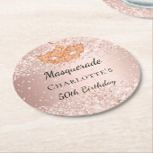 Masquerade Rose Goldmaske Geburtstagsparty Runder Pappuntersetzer (Angewinkelt)