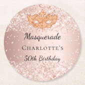 Masquerade Rose Goldmaske Geburtstagsparty Runder Pappuntersetzer (Vorderseite)