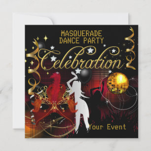 MASQUERADE Rot Gold Tanzparty Disco-Kugel Einladung
