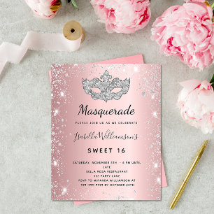 Masquerade rot Rosa Silber Sweet 16 Einladung