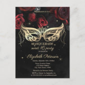 Masquerade Rote Rosen Gothic Sweet 16 Einladungspostkarte (Vorderseite)