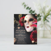 Masquerade Rote Rosen Sweet 16 Einladungspostkarte (Stehend Vorderseite)