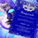 Masquerade Royal Blue Sweet 16 Haushaltseinladung Flyer<br><div class="desc">Bitte beachten Sie, dass diese Einladung auf Flyer Papier und sehr dünn ist. Umschläge sind nicht enthalten. Für dickere Einladungen (gleiche Gestaltung) besuchen Sie bitte unseren Shop. Für eine elegante Masquerade, Sweet 16, 16. Geburtstag. Ein königlich blauer Hintergrund. Dekoriert mit Imitaten silbernen Glitzer Staub und eine Maskerade Maske. Personalisieren und...</div>