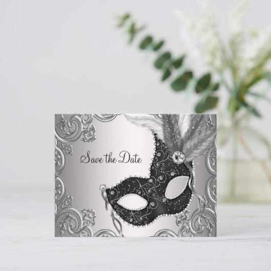 Masquerade Save the Date Ankündigungspostkarte (Stehend Vorderseite)