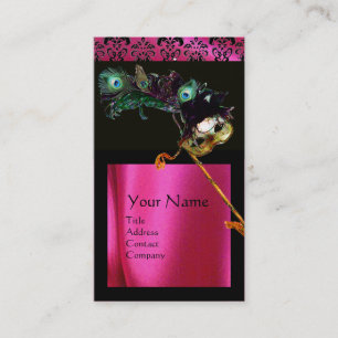 MASQUERADE SCHWARZ ROSA FUCHSIA SEIDEN DAMAST TUCH VISITENKARTE