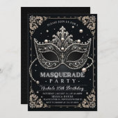 Masquerade Schwarz-weiß Geburtstag Einladung Party (Vorne/Hinten)
