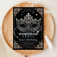 Masquerade Schwarz-weiß Geburtstag Einladung Party