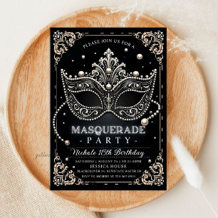 Masquerade Schwarz-weiß Geburtstag Einladung Party