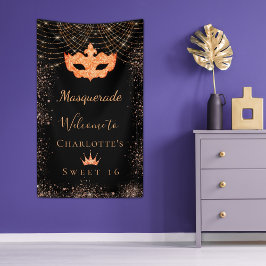 Masquerade schwarzer Glitzer Staub Sweet 16 Banner