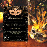 Masquerade schwarzer Glitzer Staub Sweet 16 Einladung<br><div class="desc">Für eine elegante Masquerade,  Sweet 16,  16. Geburtstag. Ein stilvoller schwarzer Hintergrund. Mit Imitaten vergoldeten Glitzer Staub und eine Maskerade Maske dekoriert. Personalisieren und fügen Sie Namen,  Alter und Party Details hinzu. Der Name wird mit einem handgeschriebenen Stilskript geschrieben</div>