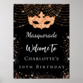 Masquerade schwarzes Gold Begrüßungsfeier Geburtst Poster (Vorne)
