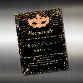 Masquerade schwarzes Gold Sweet 16 Einladungsmagne Magnetkarte