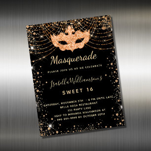 Masquerade schwarzes Gold Sweet 16 Einladungsmagne Magnetkarte
