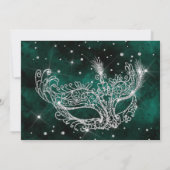 Masquerade silber Glitzer grünes Quinceanera Foto Einladung (Rückseite)