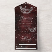 Masquerade silber Glitzer quinceanera rot All In One Einladung (Innen Boden)